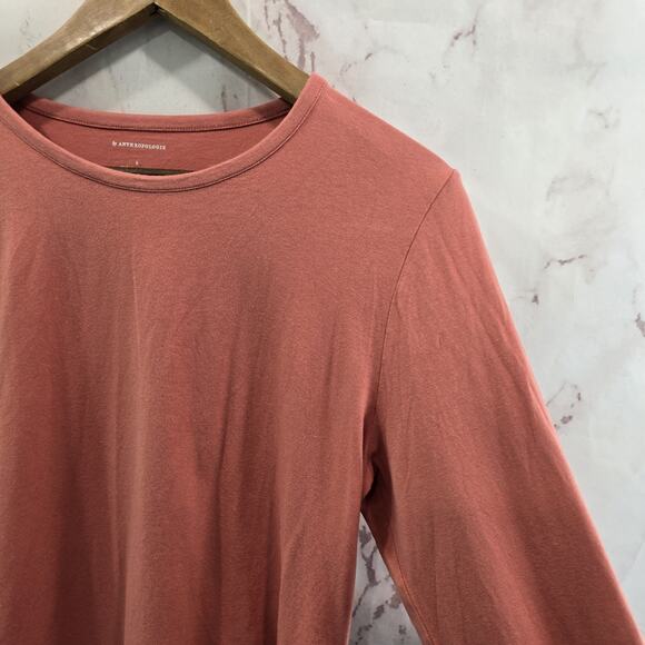 By Anthropologie T Shirt Womens Large Pink Long Sleeve Crop Tee Crew Salmon - Picture 10 of 11